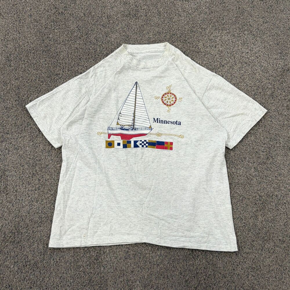 Vintage 90s Minnesota Sailing Boat Destination Tee T-Shirt Mens Size Large White
